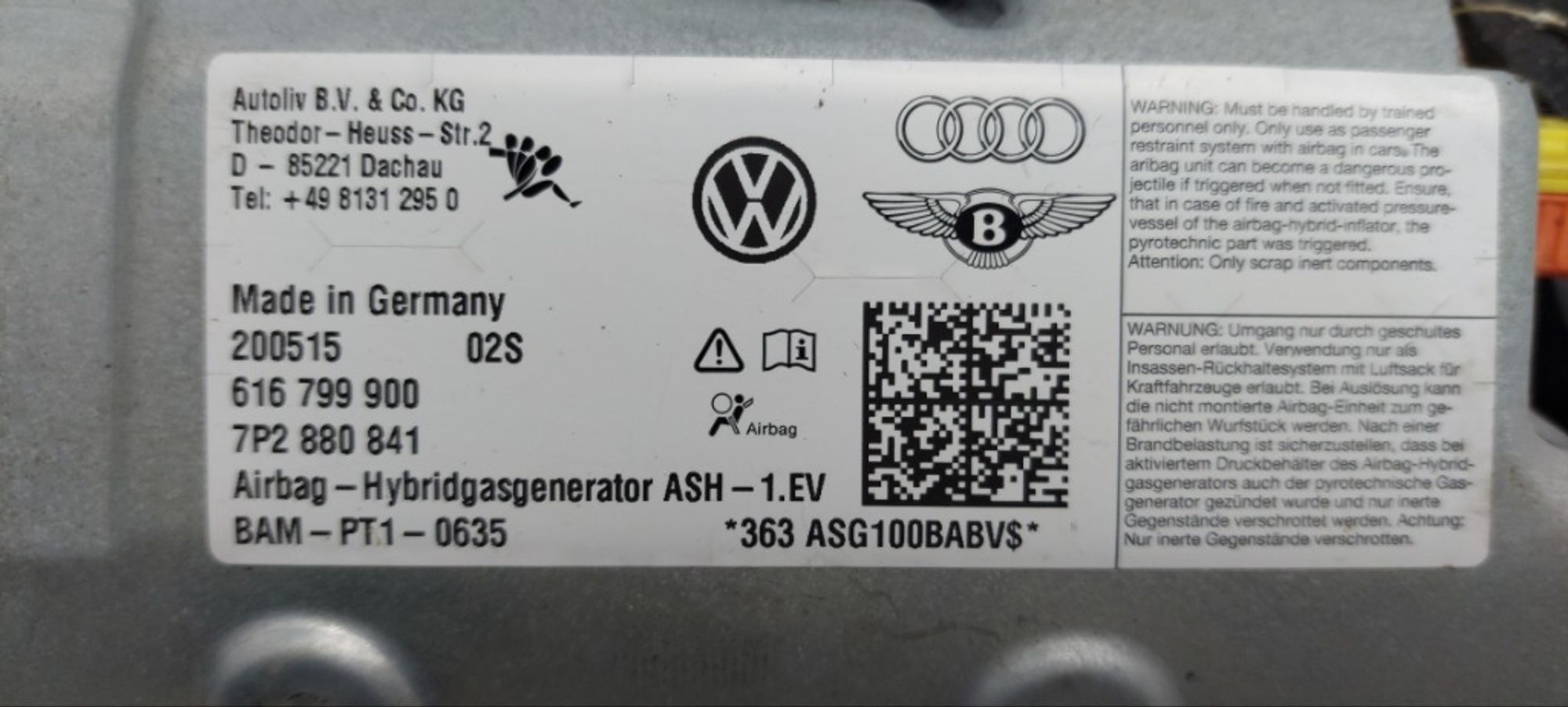 Подушка безопасности в колени Volkswagen Touareg, 8000 рублей, Ростов-на-Дону