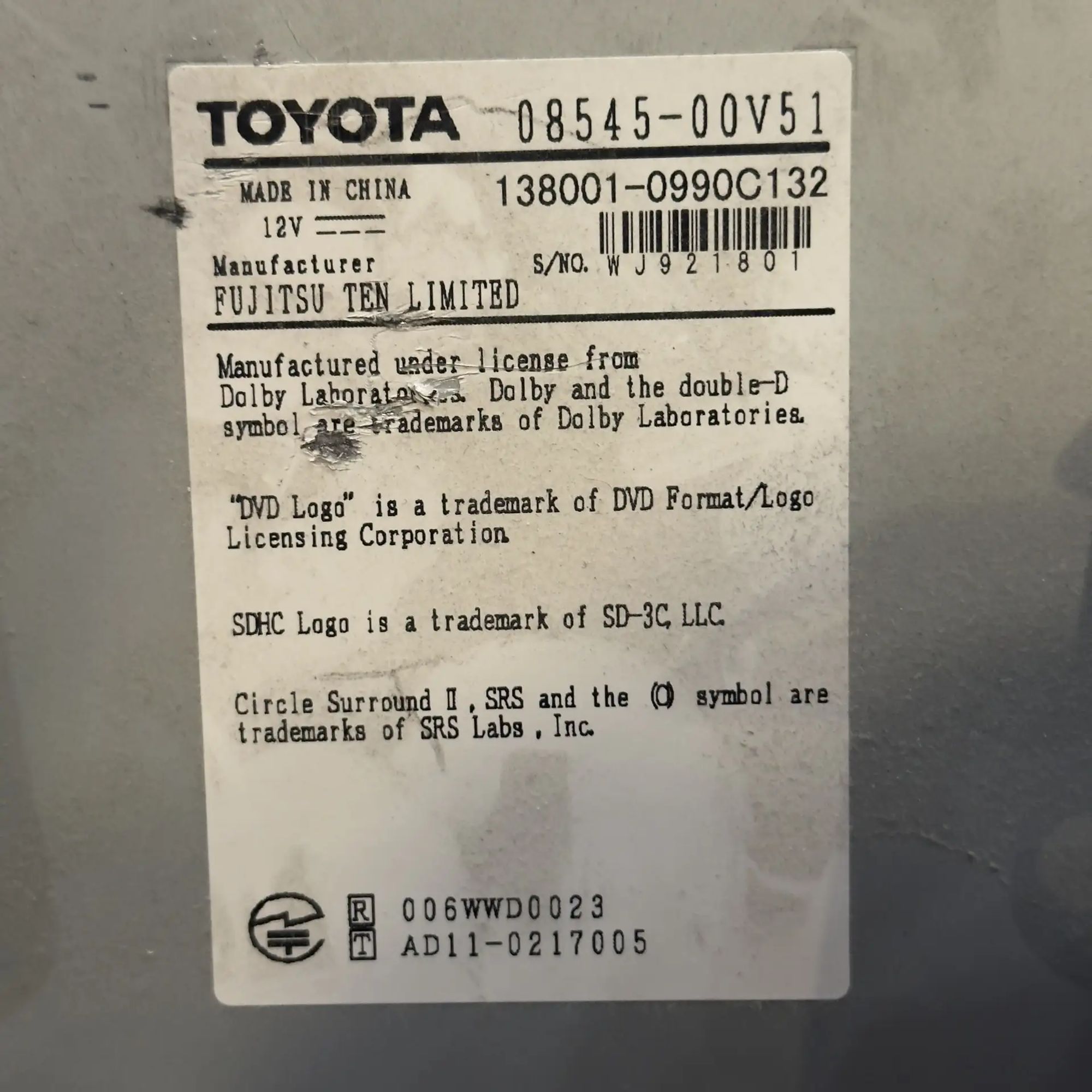Магнитола Toyota Camry AVV50 2AR-FXE Hybrid 2012, 15000 рублей, Невинномысск